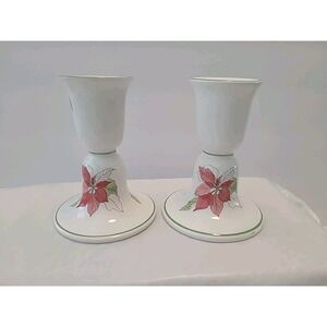 Vintage 2 1982 Block‎ Bernarda Portugal Pointsettia Candle Sticks Signed
